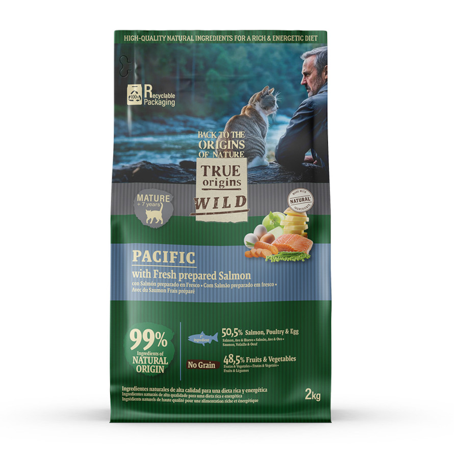 2 KG 2 kg True Origins Wild Pacific Salmão ração para gatos sénior