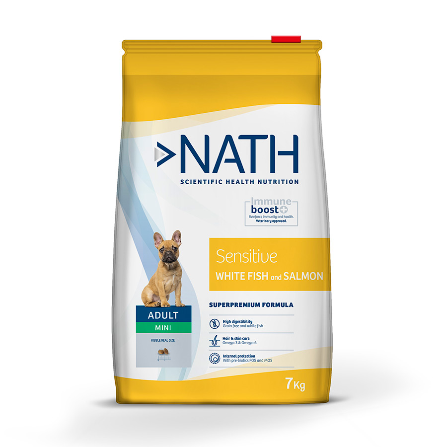 7 KG Nath Adult Mini Sensitive Peixe Branco e Salmão ração para cães