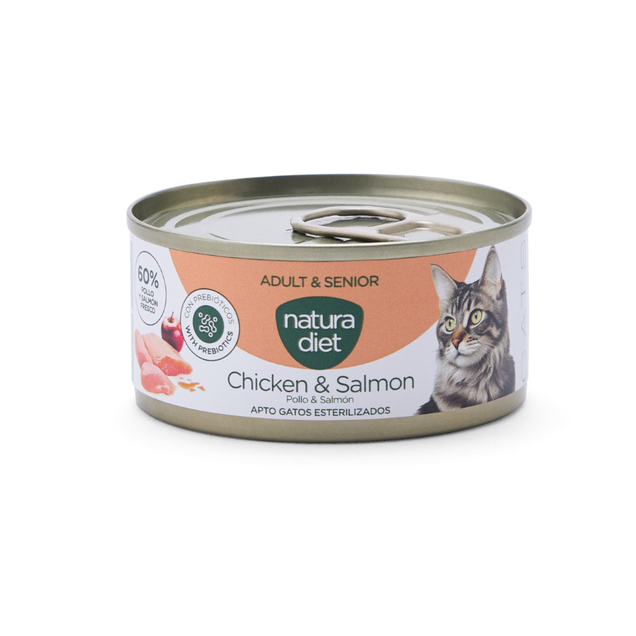 0.085 KG Natura Diet Adult & Senior Comida Húmida de Frango e Salmão em Lata para gatos