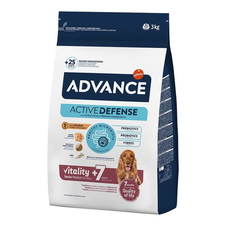 2 x 12 kg Advance Active Defense Medium Senior +7 Frango e Arroz ração para cães Pack poupança!