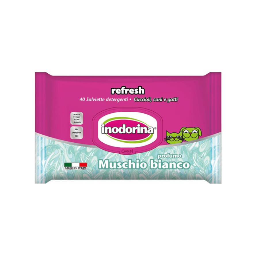 Inodorina Refresh Muschio toalhitas húmidas para cães e gatos