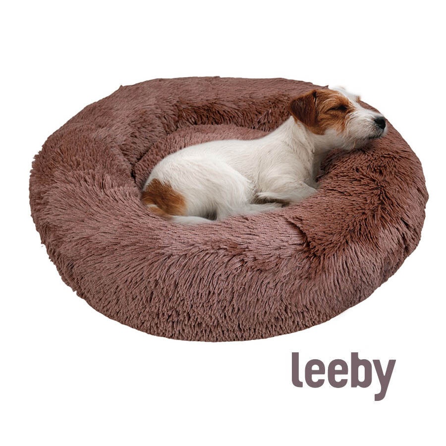 Leeby Cama Redonda Anti Stress Castanha para cães