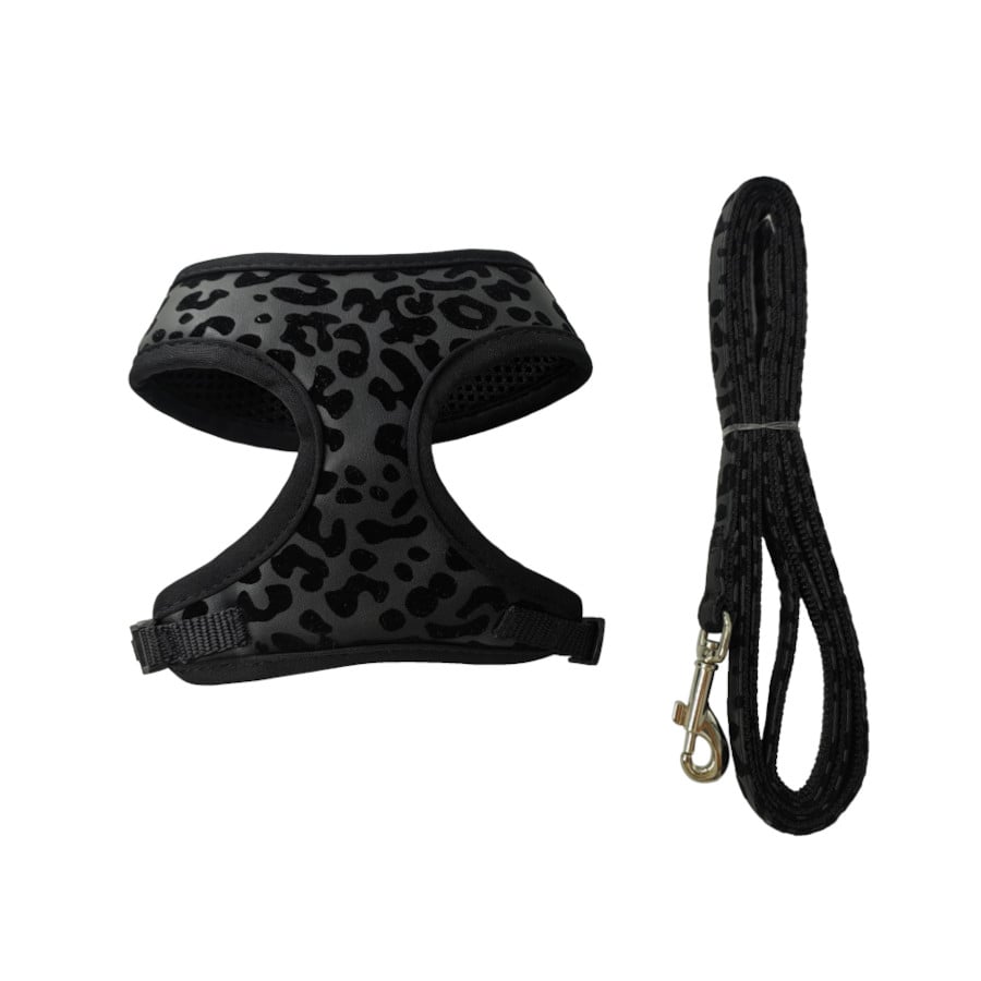 Gotoo Coleira e Peitoral Estampado Animal Preto para Gatos