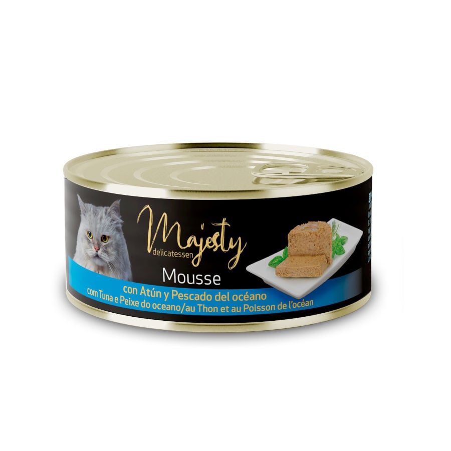 24 latas x 85 g Majesty Adult Mousse de Atum e Peixe do Oceano em lata para gatos Pack poupança!