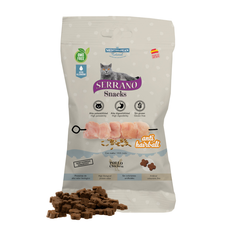 0.05 KG Serrano Snacks Anti Bola de Pelo de Frango para gatos