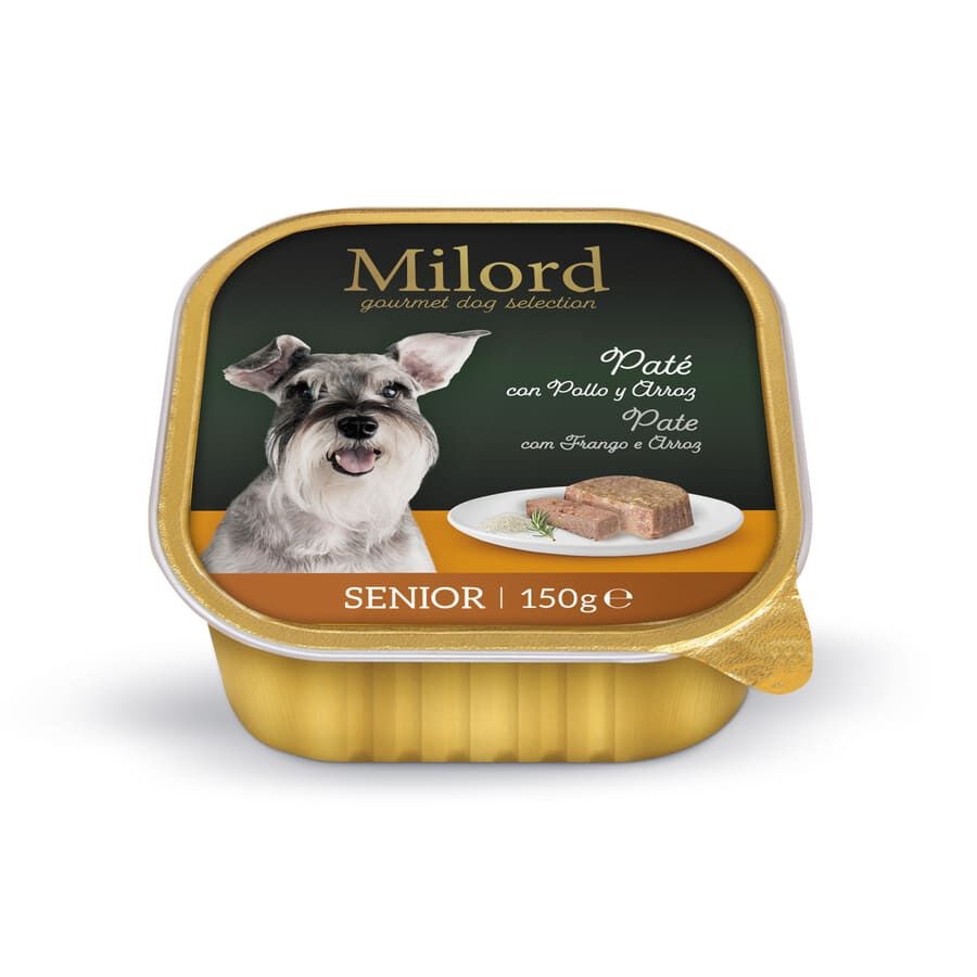 12 terrinas x 150 g Milord Senior Frango e Arroz em paté terrina para cães Pack poupança!