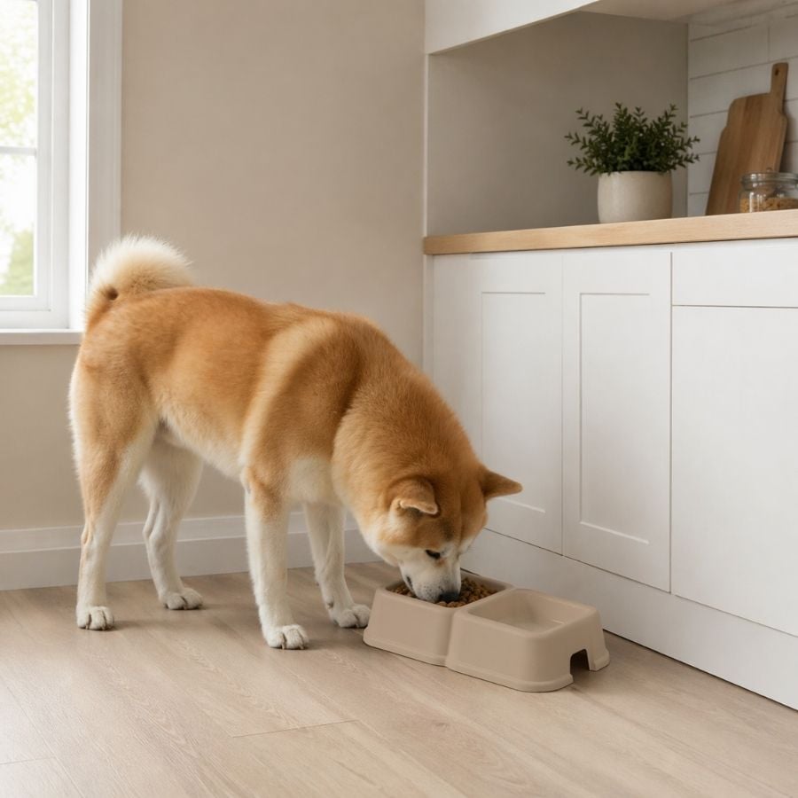 Leeby Comedouro Duplo Quadrado Taupe para cães
