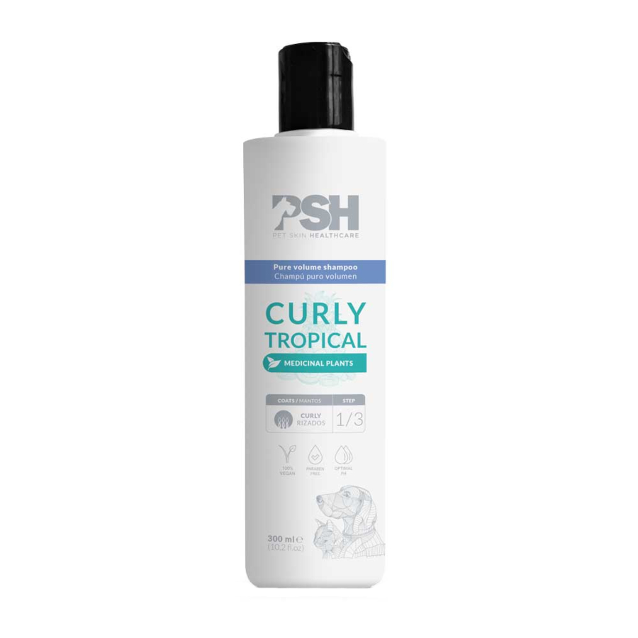 0.3 L PSH Curly Shampoo Tropical para cabelos encaracolados de cães e gatos