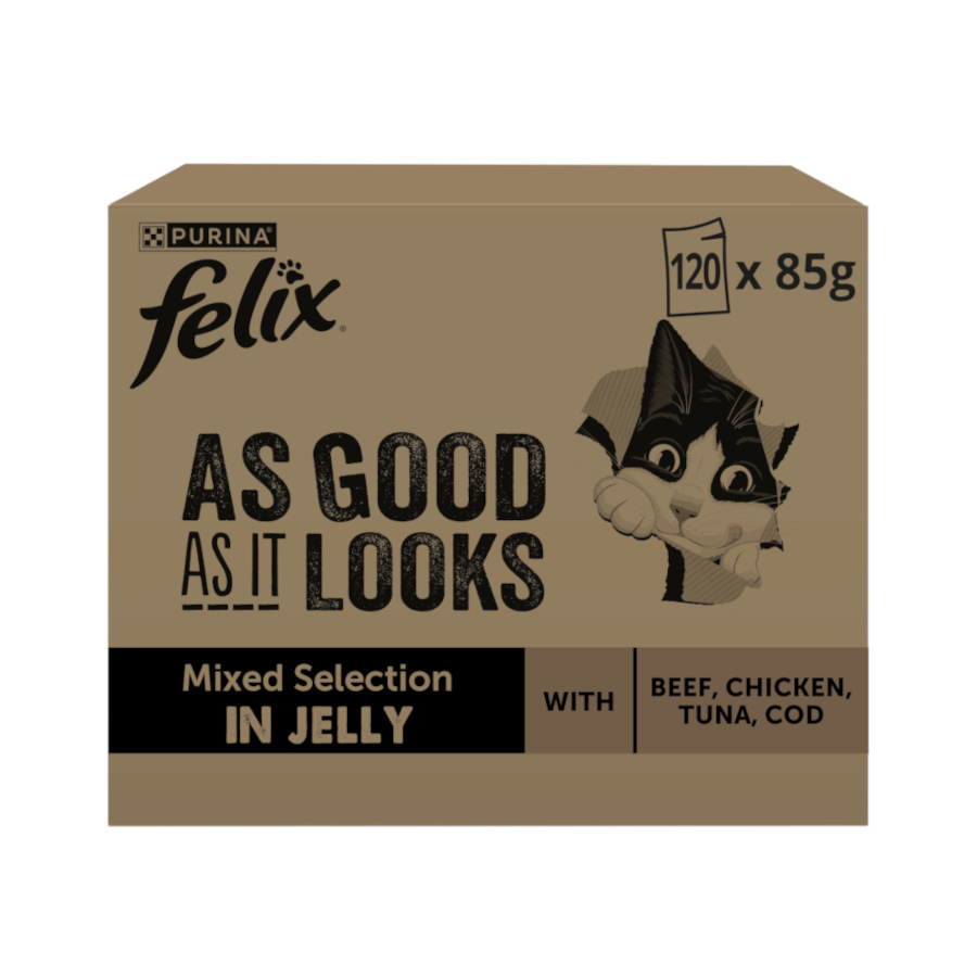 10.2 KG 120 saquetas x 85 g Felix Fantastic Seleção de Sabores em Gelatina Saquetas para gatos