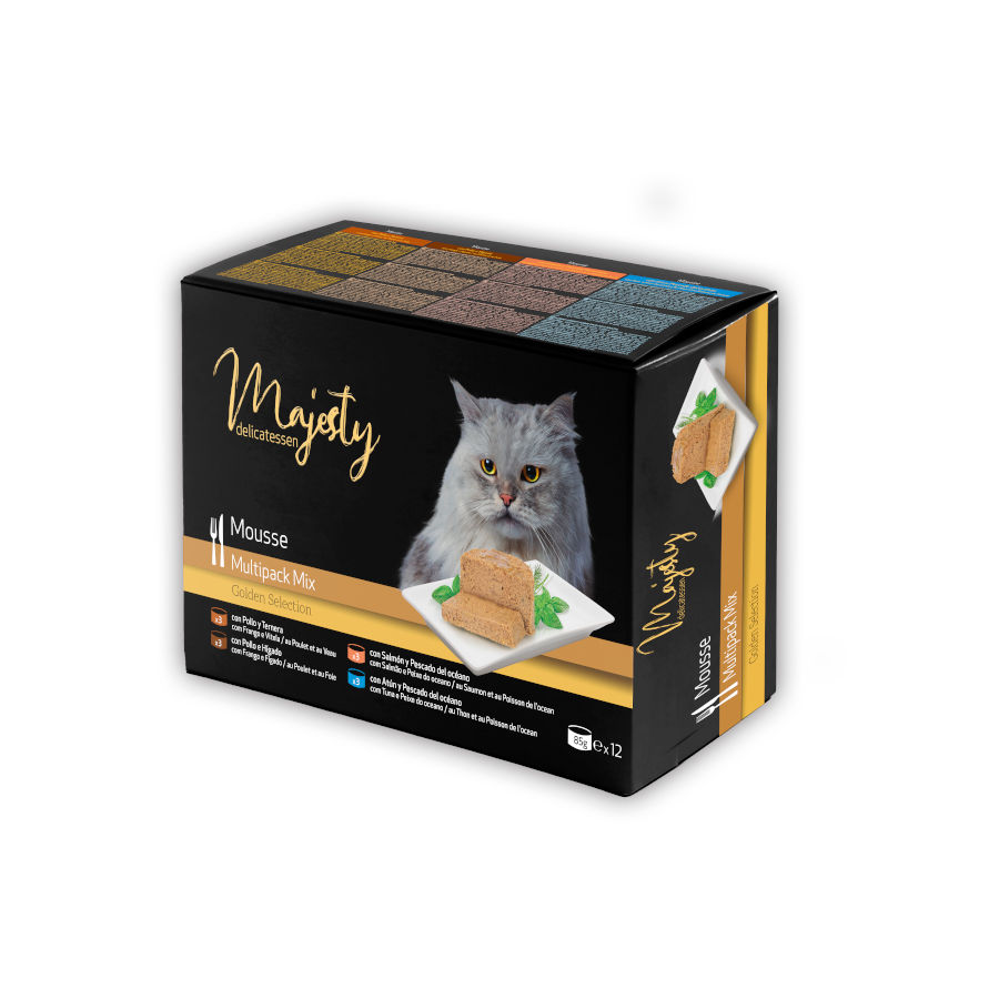 12 latas x 85 g Majesty Adult Mousse Mix lata para gatos - Pack