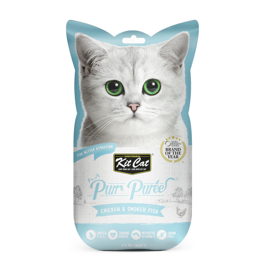 Kit Cat PurPuree Snack de frango e peixe fumado para gatos