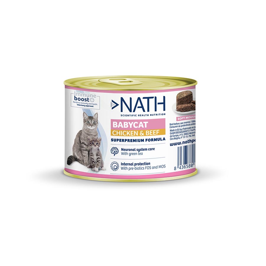 12 latas x 200 g Nath Kitten Mousse de Frango e Terneira lata para gatos Pack poupança!