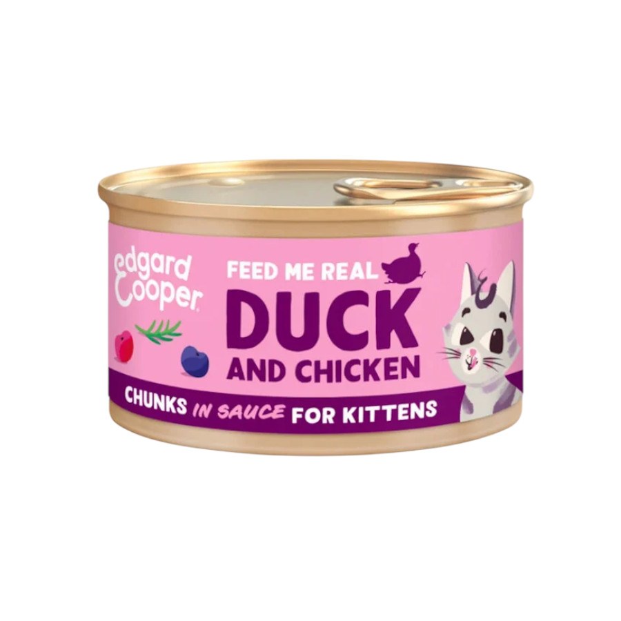 0.085 KG 85 g Edgard & Cooper Kitten Trocitos de Pato y Pollo en Salsa lata para gatos