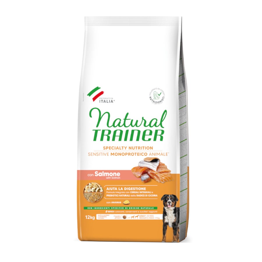 Natural Trainer Adult MediumeMaxi Sensitive Salmão ração para cães