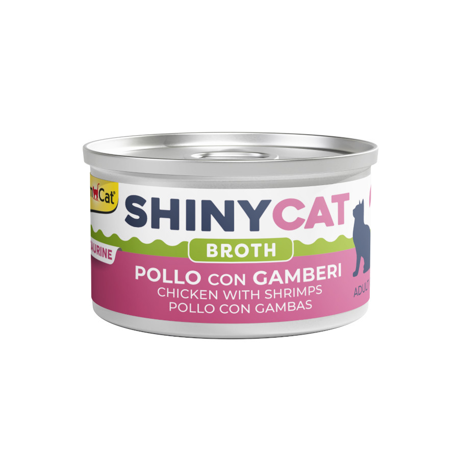 0.09 KG 70 g GimCat Shiny pollo y gambas en caldo lata para gatos