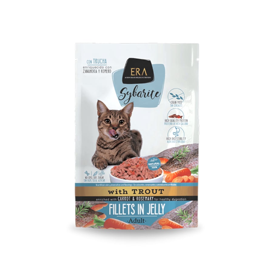 0.085 KG 85 g Era Sybarite Adult Trucha Filetes en Gelatina Sobre para gatos