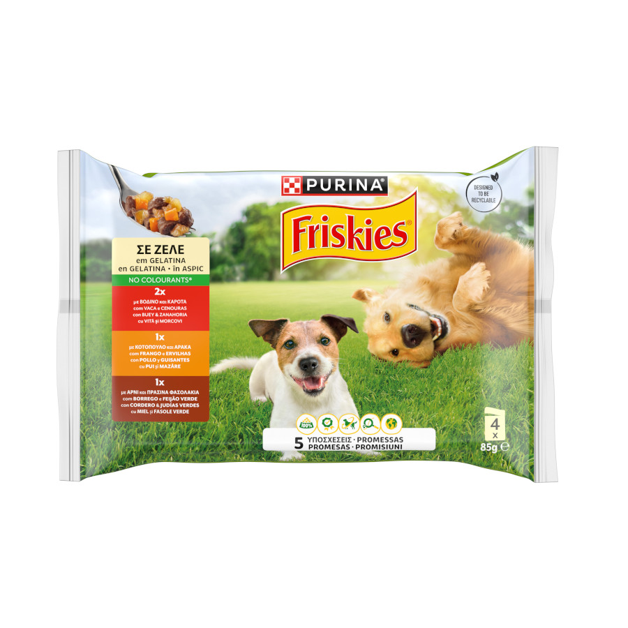 0.34 KG 4 saquetas x 85 g Friskies Frango e Cordeiro comida húmida para cães