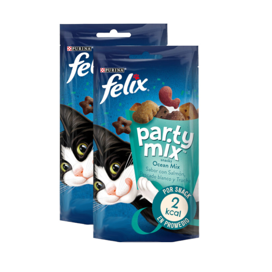 2 pacotes x 60 g Felix Biscoitos Party Mix Peixe para gatos Pack poupança!