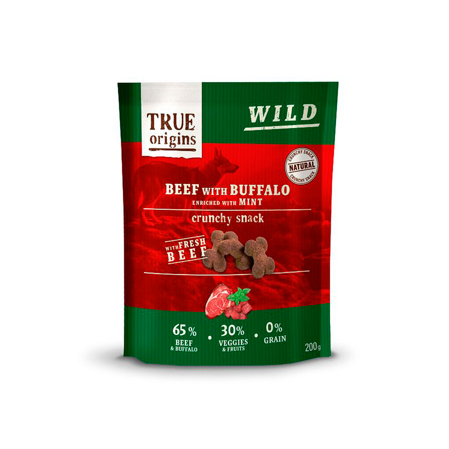 6 pacotes x 200 g True Origins Wild Biscoitos Vitela com Bufalo e Menta para cães Pack poupança!