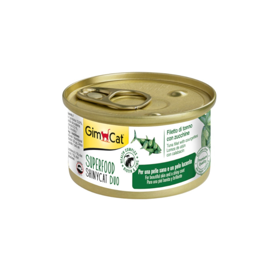 0.07 KG GimCat Super Food Shiny Cat Duo atum e courgette em lata para gatos