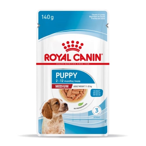 12 saquetas x 140 g Royal Canin Medium Puppy saquetas para cães Pack poupança!