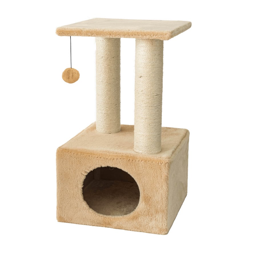 Leeby Colette Scratch arranhador com cama nido e brinquedo bege para gatos