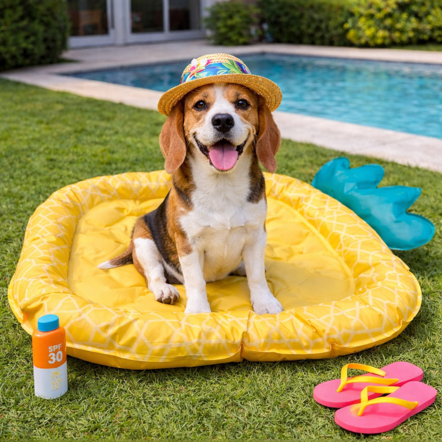 Summer Vibes Cama refrescante com forma de Ananás para cães