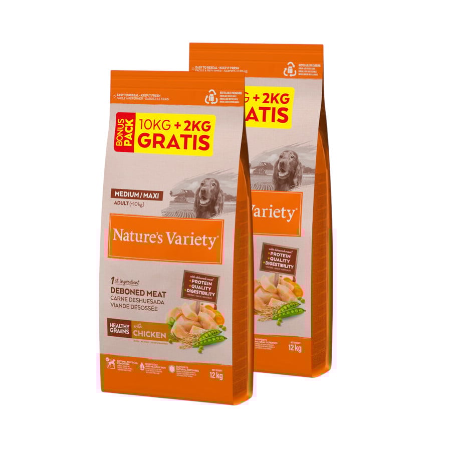 24 kg (20 + 4 kg grátis!) Nature’s Variety Healthy Grain Adult Medium Maxi Frango ração para cães Pack poupança!