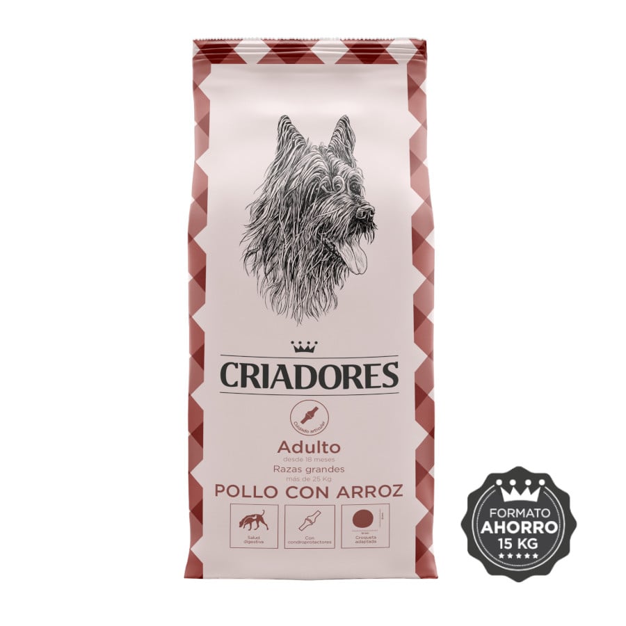 2 x 15 kg Criadores Adulto Frango e Arroz ração para cães de raças grandes Pack poupança!