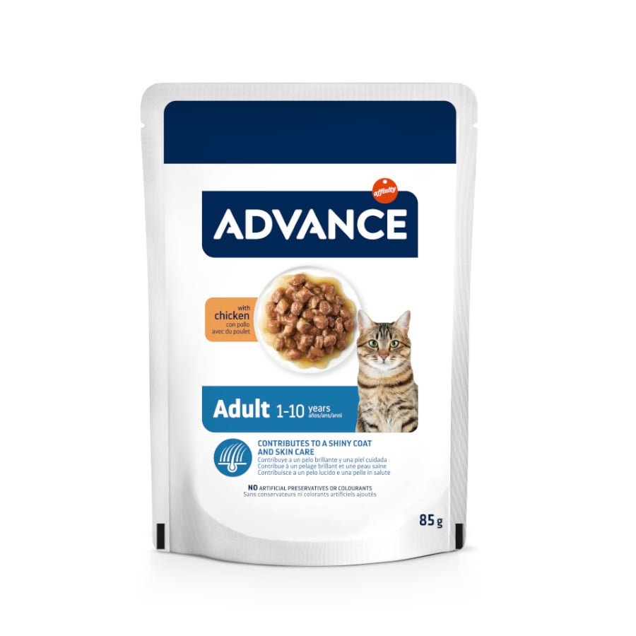 48 saquetas x 85 g Advance Adult Bocaditos com Frango em Saqueta em molho para gatos Pack poupança!