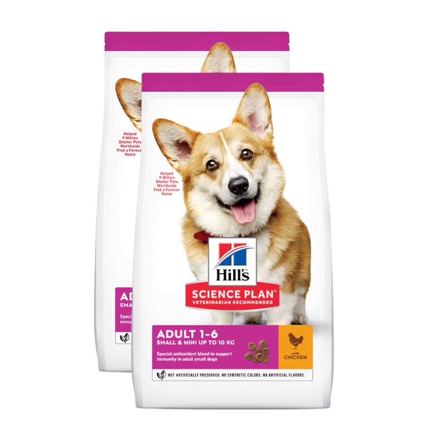 2 x 10 kg Hill's Science Plan Small Y Mini Adult Frango ração para cães Pack poupança!