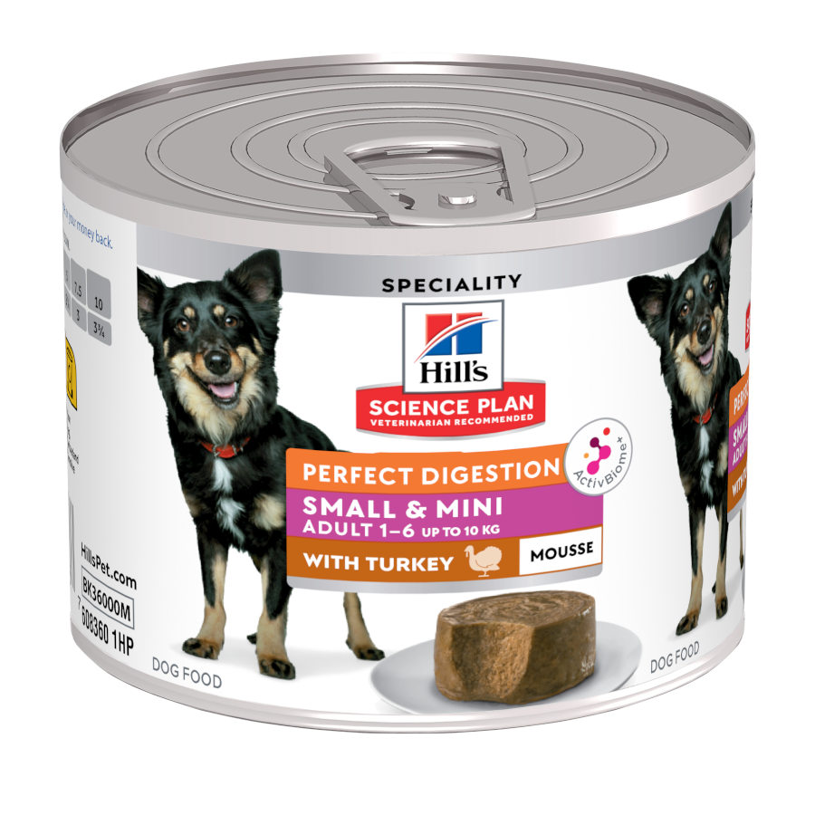 12 latas x 200 g Hill's Science Plan Adult Smalle Mini Perfect Digestion Mousse de Peru em lata para cães  Pack poupança!