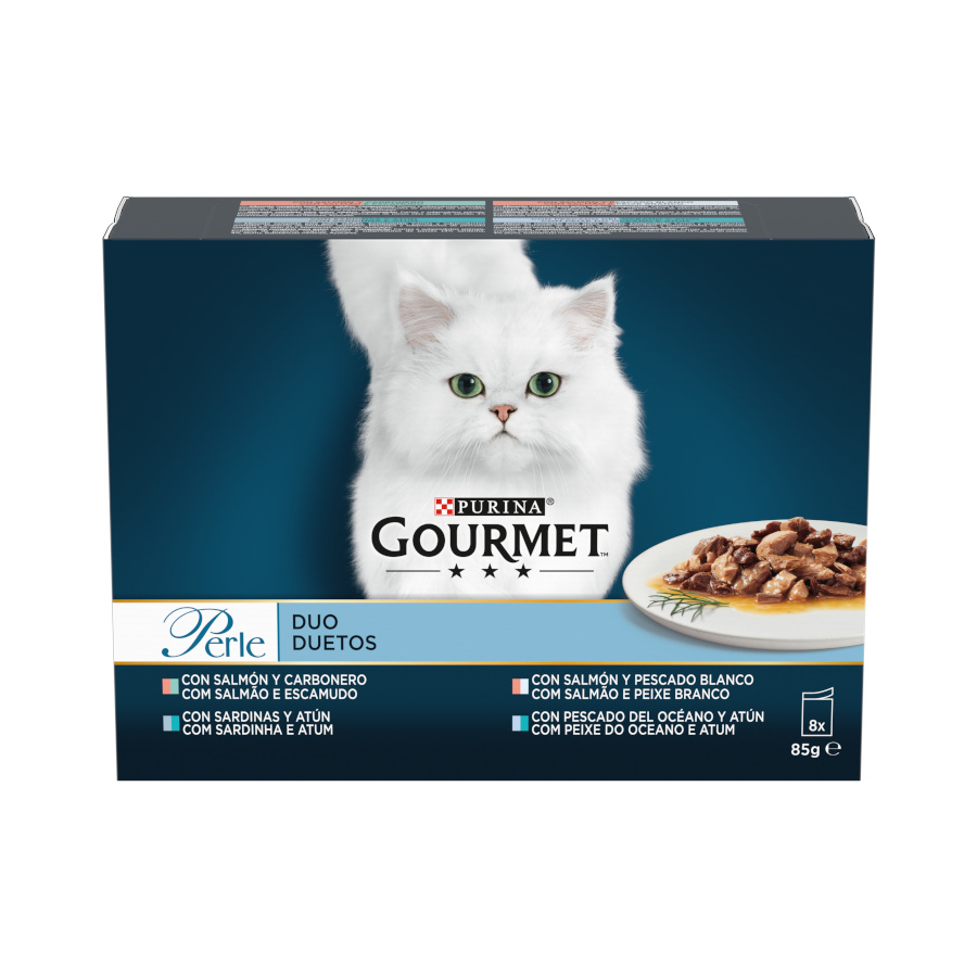 0.68 KG Gourmet Perle Duo Fatias finas com peixe em molho para gatos - Pack