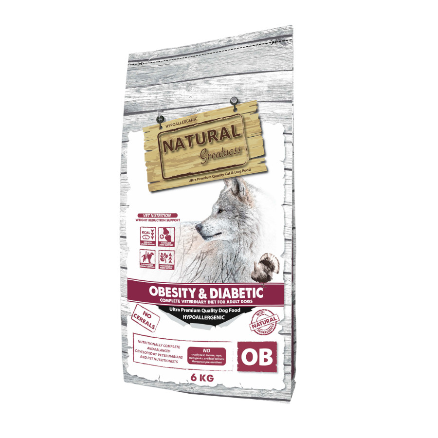 6 KG Natural Greatness Obesity & Diabetic Ração Hipoalergénica para cães