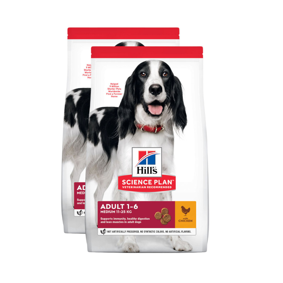 2 x 14 kg Hill's Science Plan Adult Medium Frango ração para cães Pack poupança!