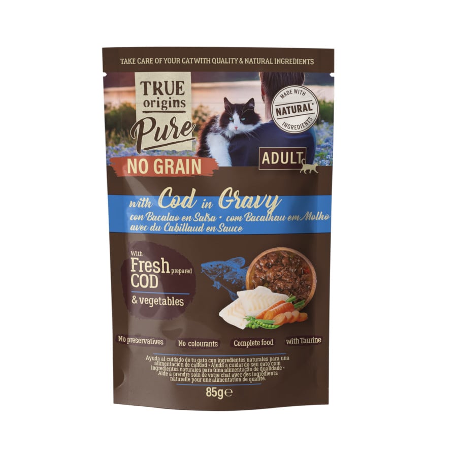 85 g True Origins Pure No Grain Saqueta com bacalhau para gatos