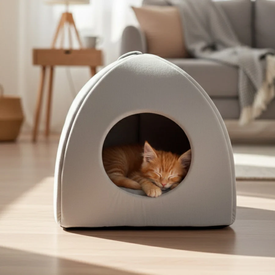 Leeby Cama iglú cinzenta para gatos