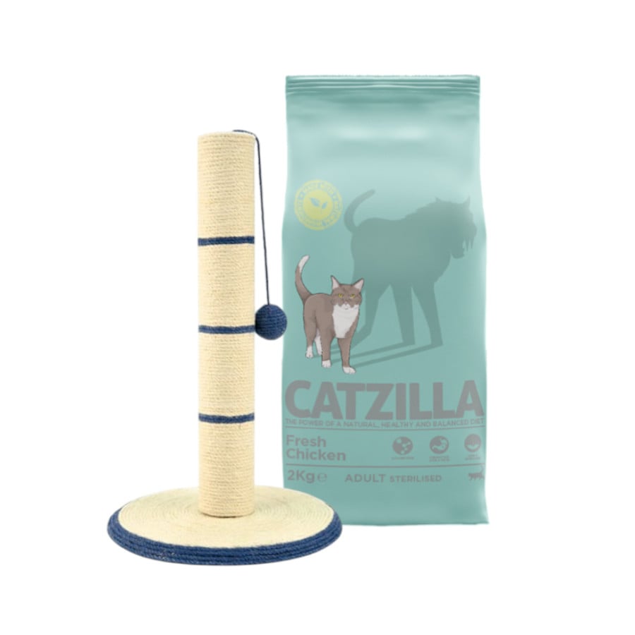 Arranhador TK-Pet + 2 kg de ração Catzilla esterilizada para gatos adultos Pack poupança!