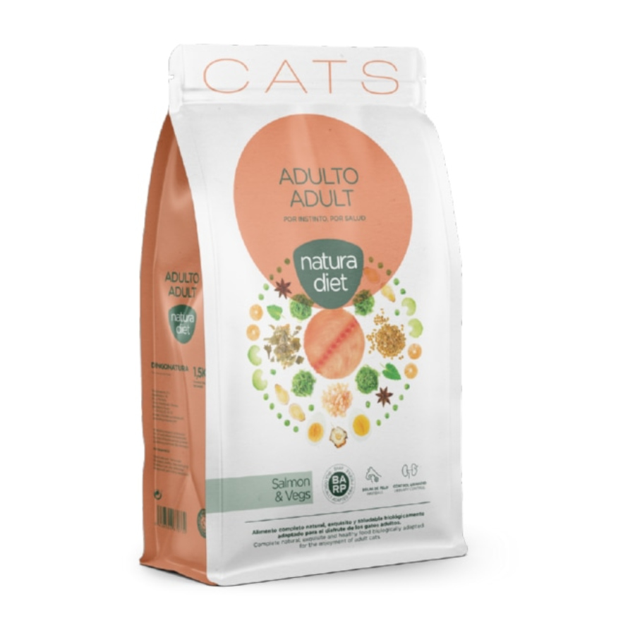 1.5 kg Natura Diet Adult Salmão e Vegetais Ração para gatos