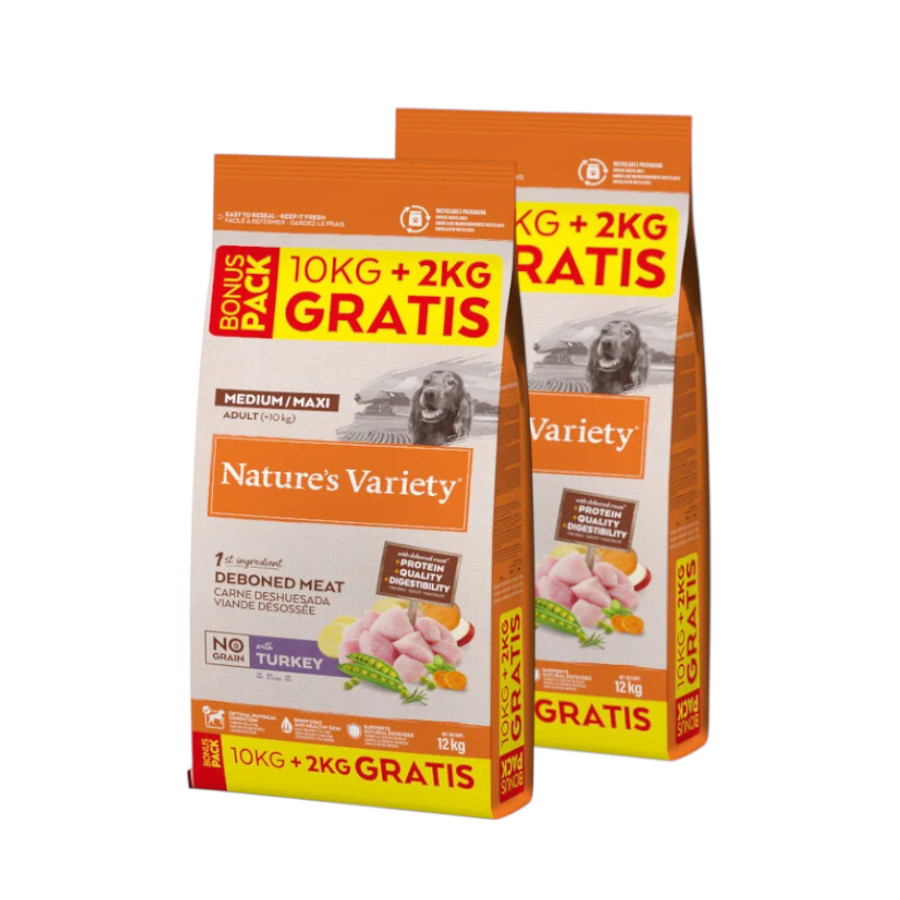 24 kg (20 kg+4 grátis!) Nature's Variety Adult Medium Maxi No Grain Ração de Peru para cães Pack poupança!