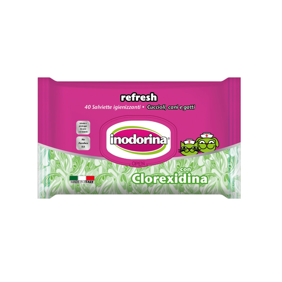 Inodorina Refresh Toalhitas Húmidas Clorexidina para cães e gatos