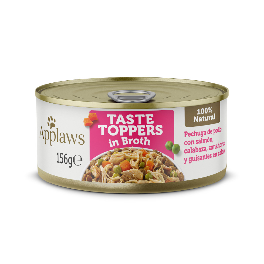 12 latas x 156 g Applaws Taste Toppers Frango com Salmão e Legumes em Molho lata para cães Pack poupança!