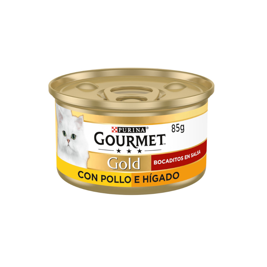 24 latas x 85 g Gourmet Gold Alimento húmido de frango e fígado para gatos Pack poupança!