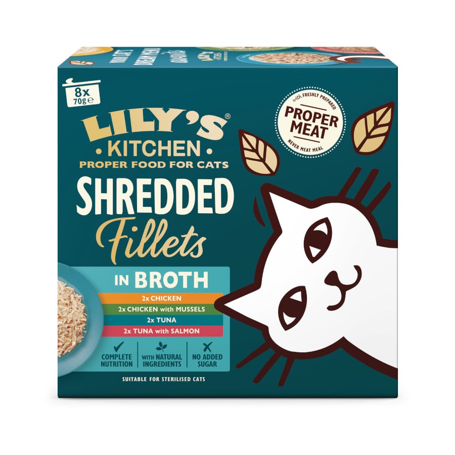 8 latas x 70 g Lily's Kitchen Shredded Filetes lata para gatos