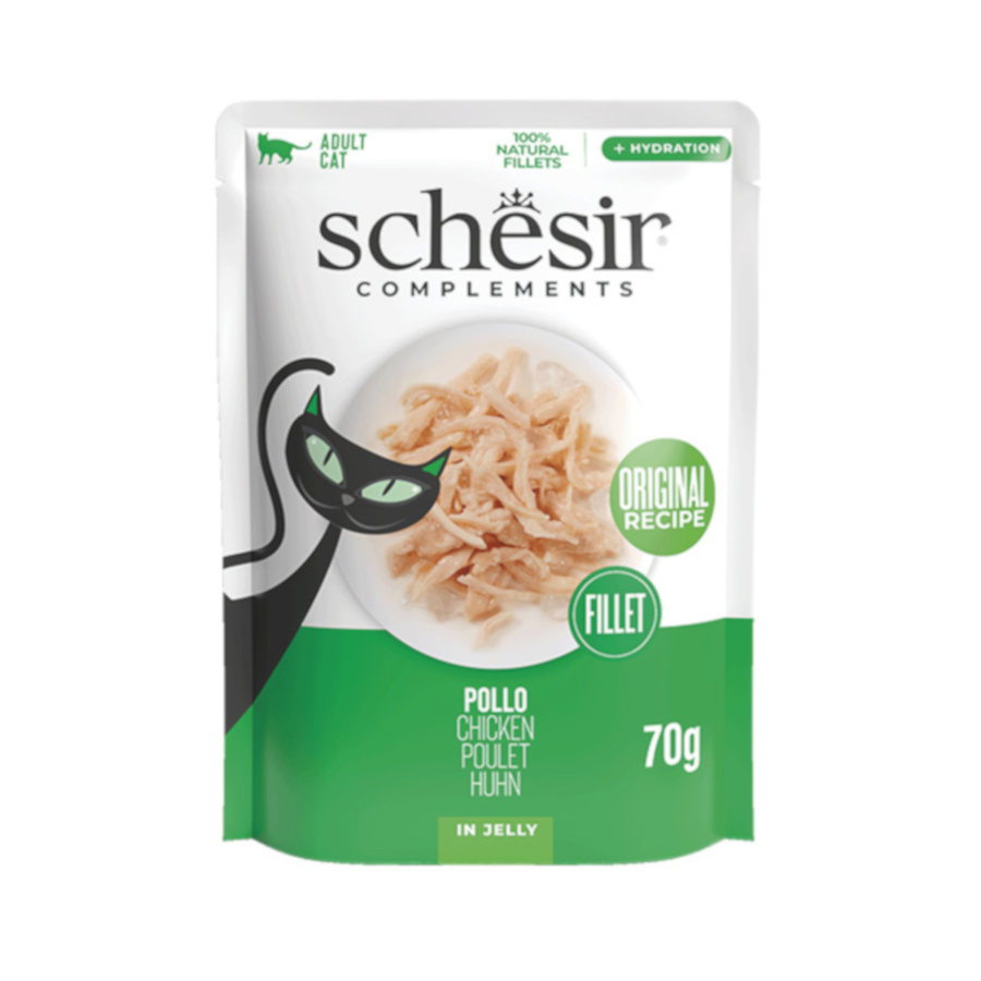 12 saquetas x 70 g Schesir Filés de Frango em Sachê de Gelatina para Gatos Pack Poupança!