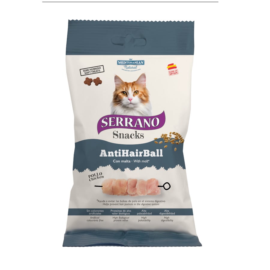 50 g Serrano Snacks Anti Bola de Pelo de Frango para gatos