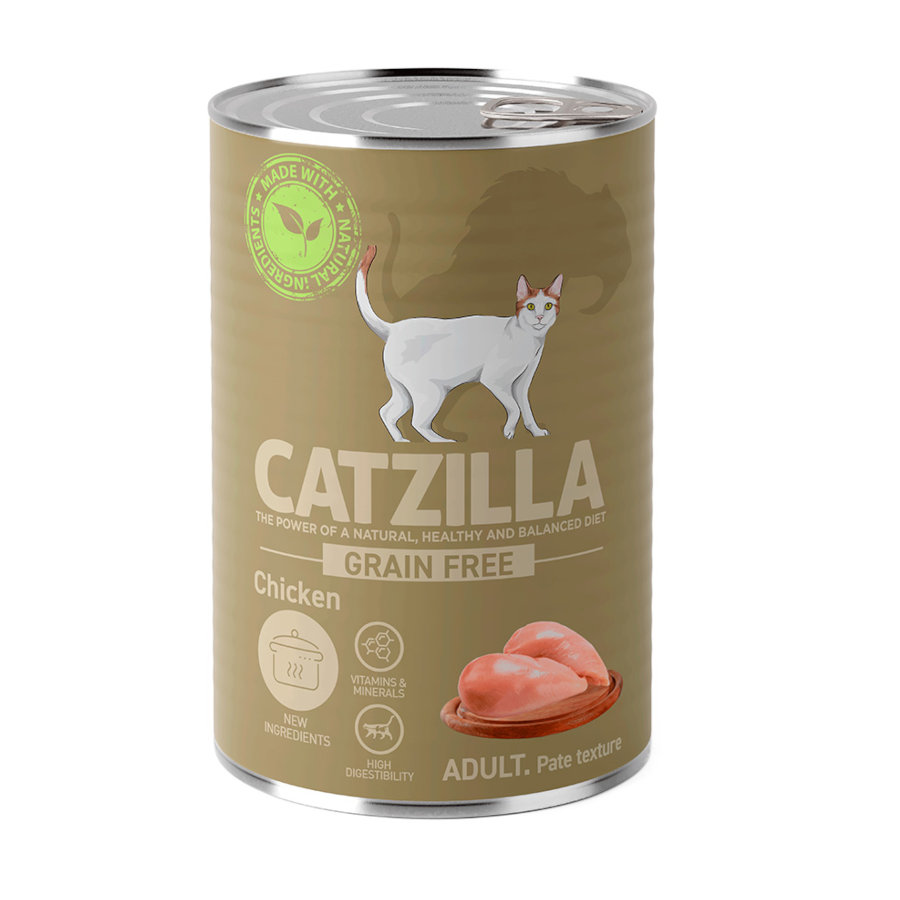 12 latas x 400 g Catzilla Adult Grain Free Frango em Patê Lata para Gatos Pack poupança!
