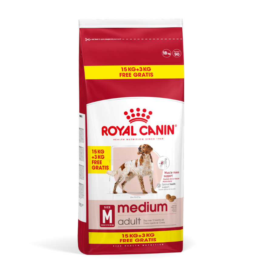 18 kg (15 + 3 kg ¡gratis!) Royal Canin Medium Adult ração para cães