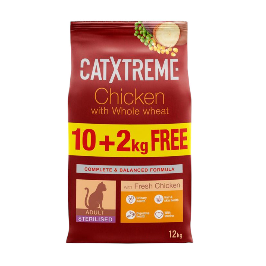 12 KG 12 kg (10 + 2 kg grátis!) Ração para gatos Catxtreme esterilizada de peru e frango