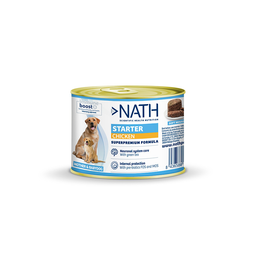 24 latas x 200 g Nath Mother y Baby Starter Mousse de frango lata para cães Pack poupança!